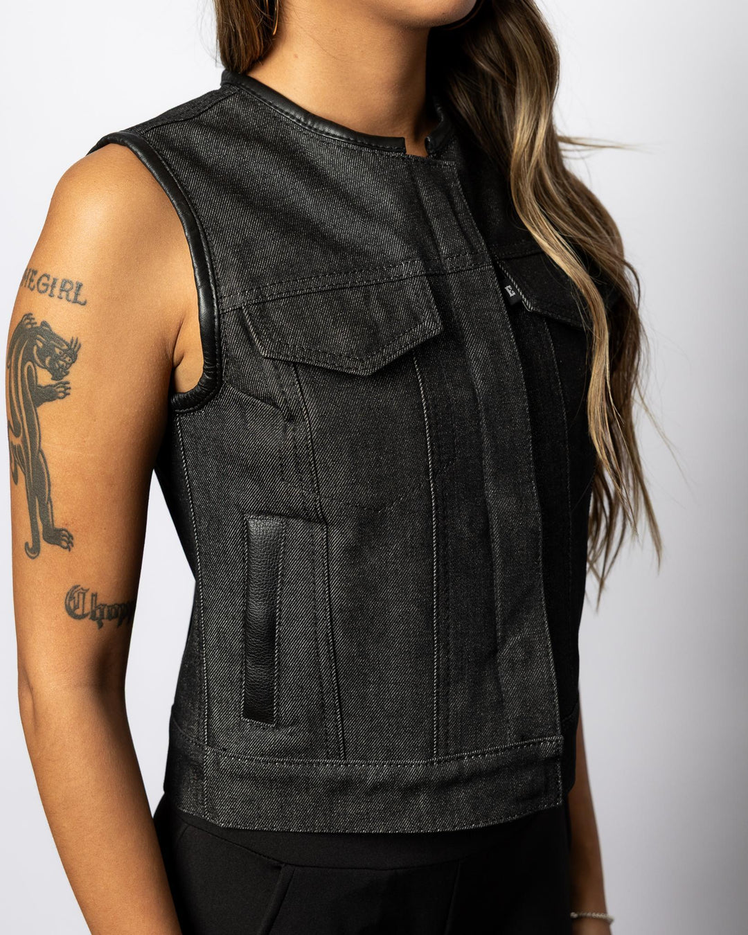 WOMEN'S "IN STOCK" STONEWASH DENIM CLUBVEST - Espinoza's Leather