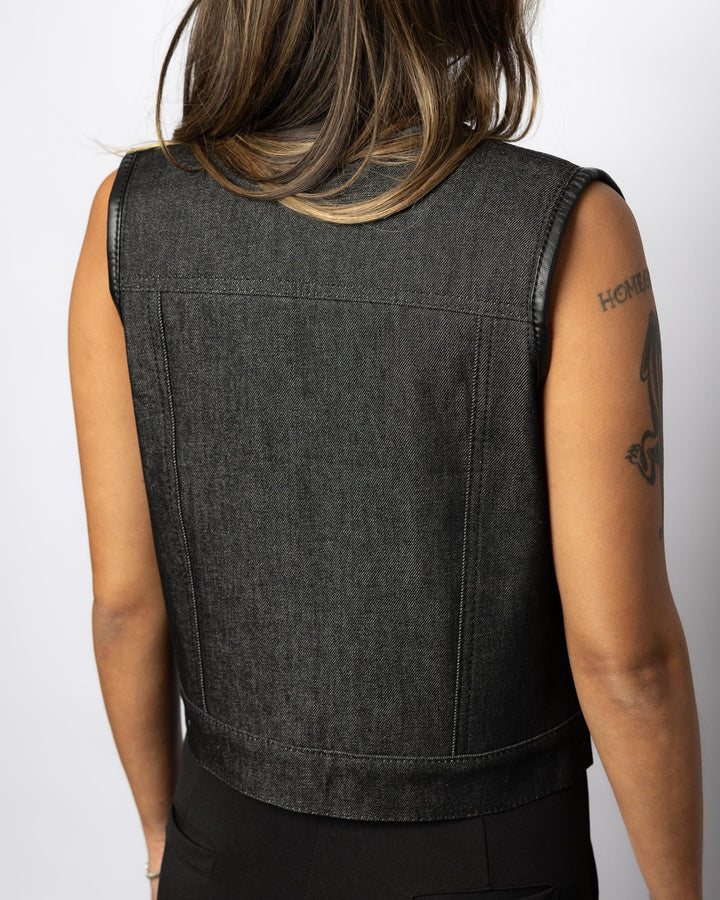 WOMEN'S "IN STOCK" STONEWASH DENIM CLUBVEST - Espinoza's Leather