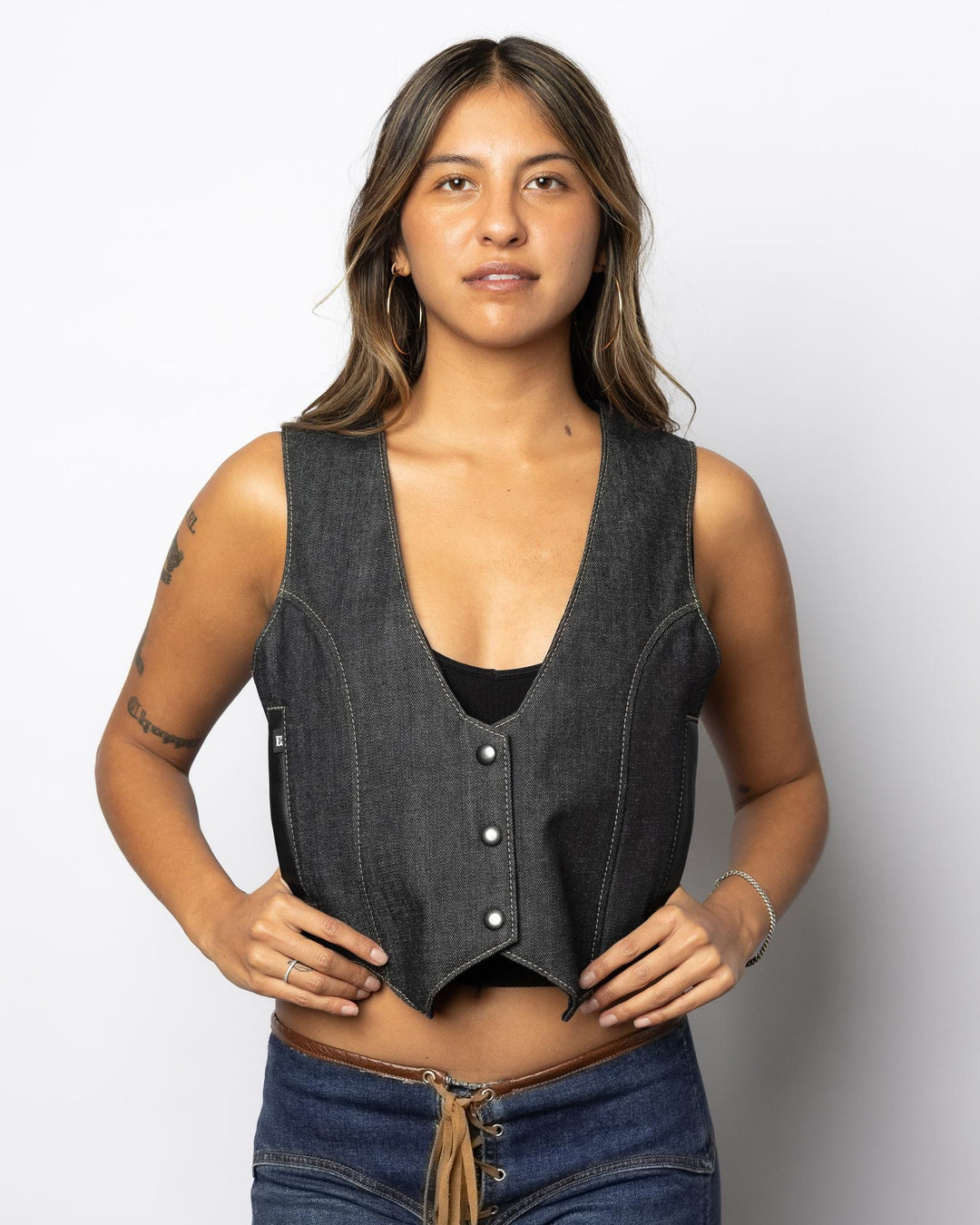 Women's Low V Denim Vest - Espinoza's Leather