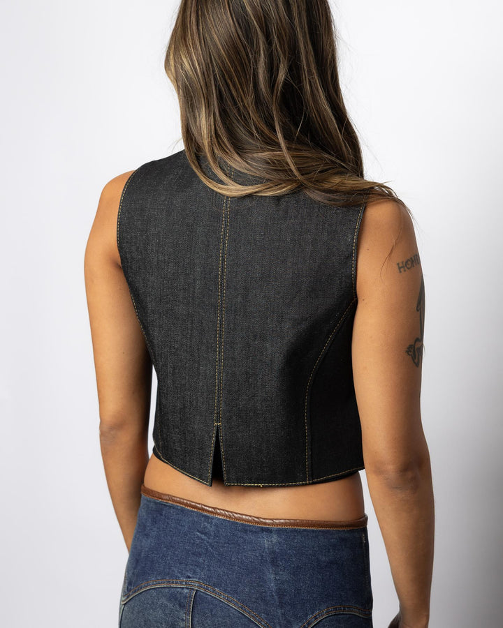 Women's Low V Denim Vest - Espinoza's Leather