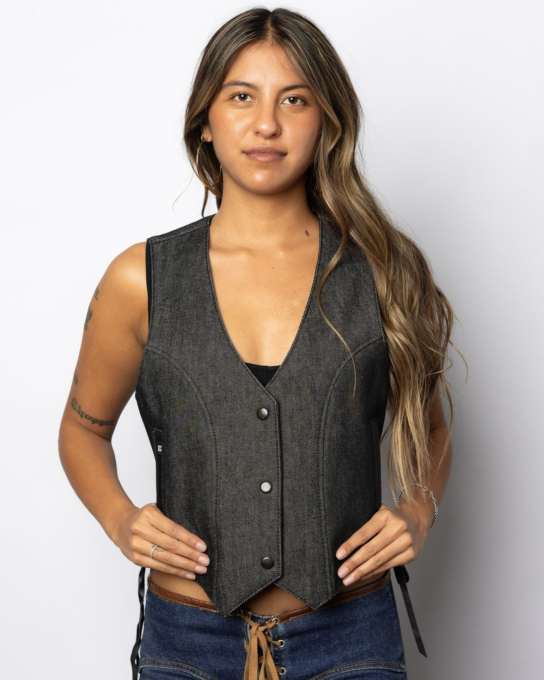 Women's Stonewash Denim Traditional V - Neck - Espinoza's Leather