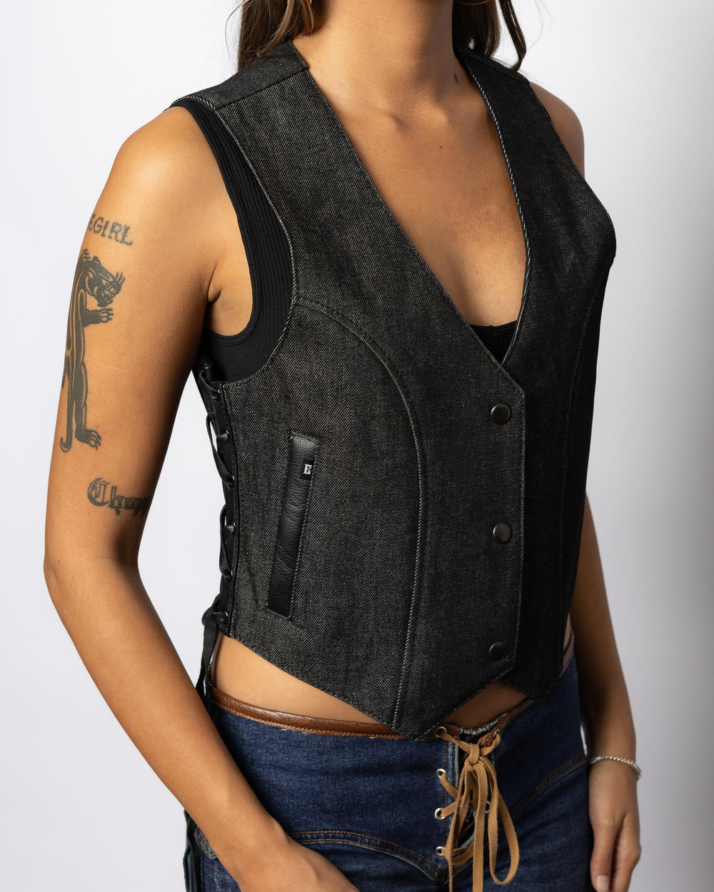 Women's Stonewash Denim Traditional V - Neck - Espinoza's Leather
