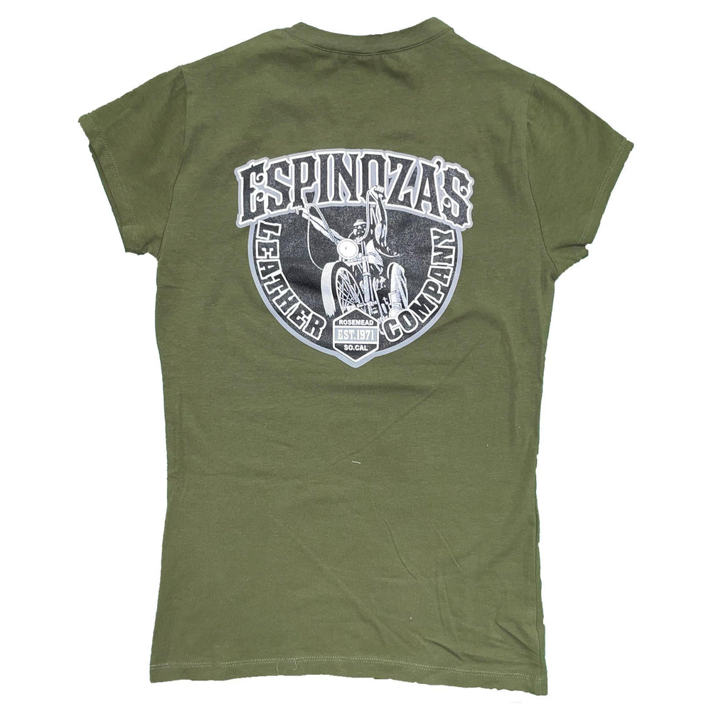 Classic Logo Womens V-Neck Olive Green - Espinoza's Leather