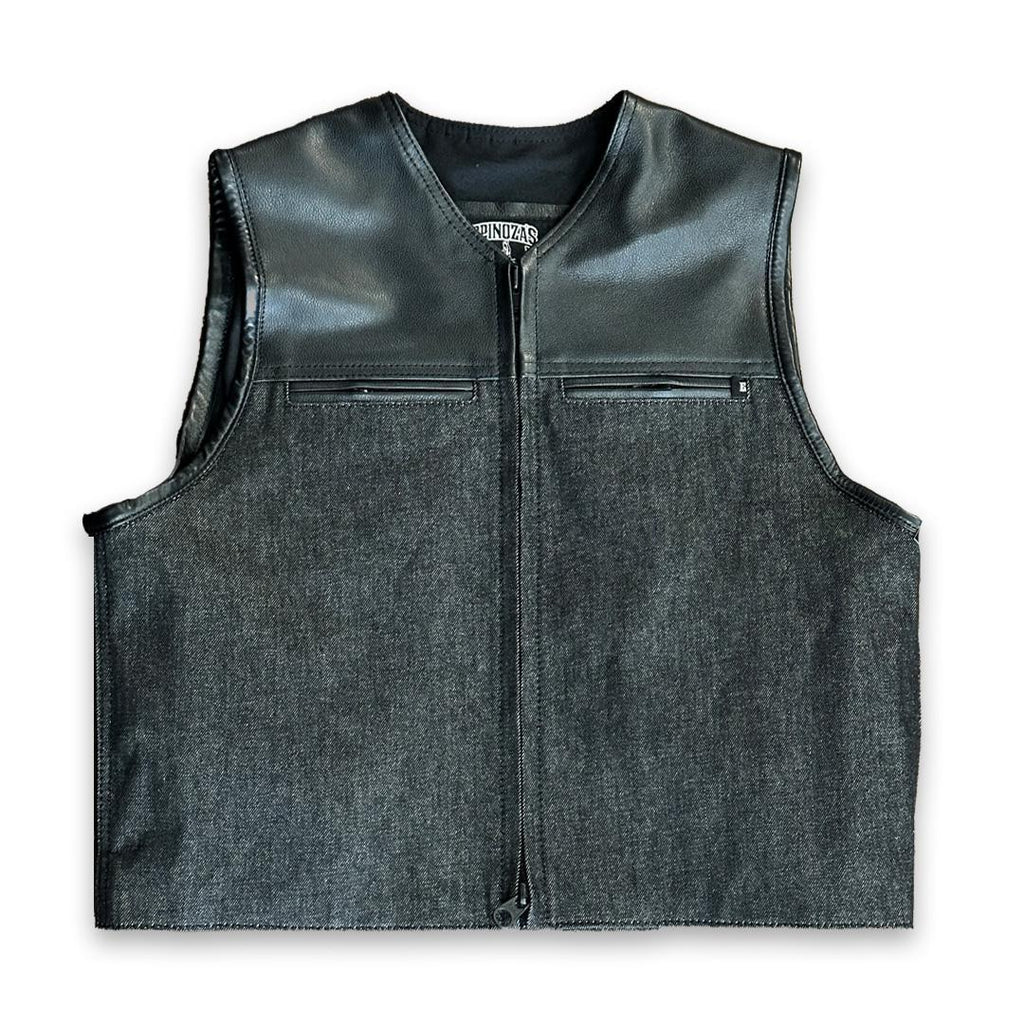 Men's Black Leather Cowhide Vest Outdoor Fishing Photography