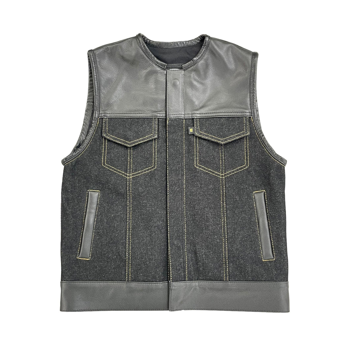 "In Stock" Black Denim Hybrid Vest #2 - Espinoza's Leather