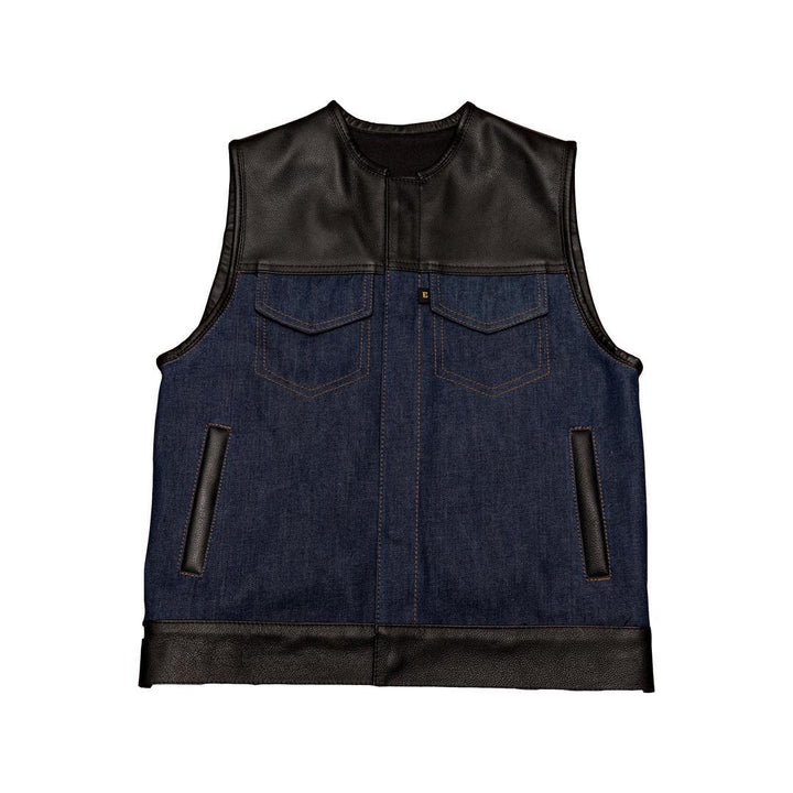 "In Stock" Blue Denim Hybrid Vest - Espinoza's Leather