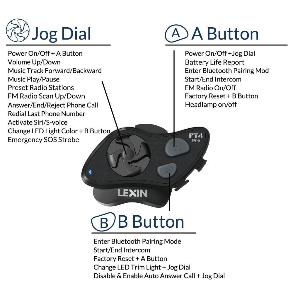 Lexin FT4 Pro Bluetooth Headset - 4-Way Intercom - Espinoza's Leather