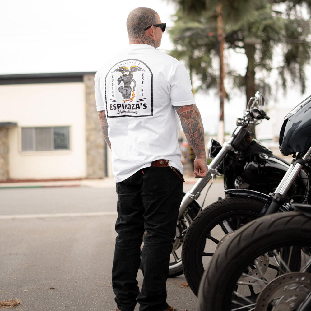 Men's White Moto Eagle Spring Release T-Shirt - Espinoza's Leather