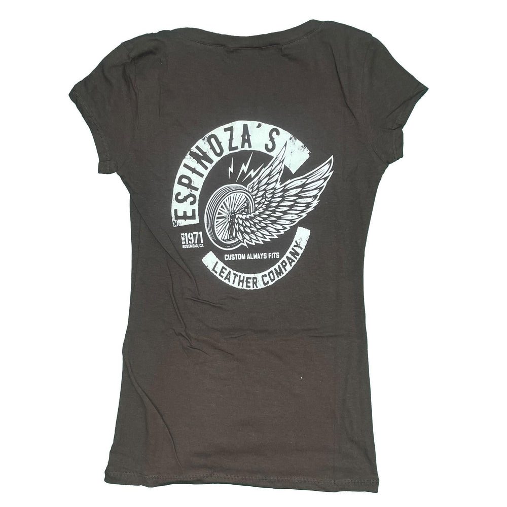 Winged Wheel Womens V-Neck Brown - Espinoza's Leather