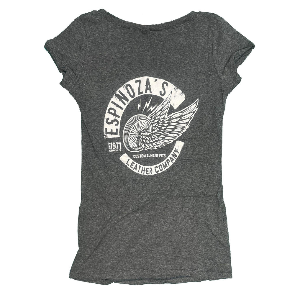 Winged Wheel Womens V-Neck Grey - Espinoza's Leather